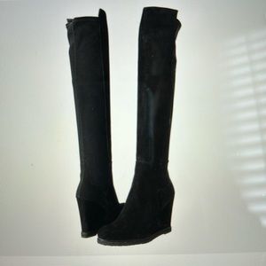 Stuart Weitzman Demiswoon black suede & microfiber wedge  tall boot size 8 black